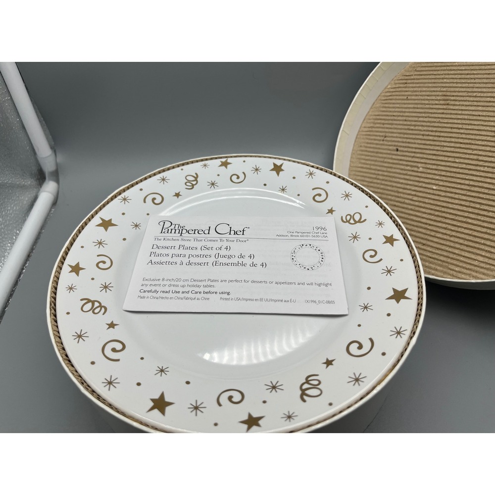 Pampered Chef Celebration Party Plates In Original Box‎ Four Gold Stars Open Box